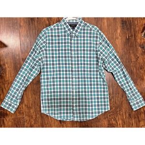 Banana Republic Soft Wash Slim Fit Mens L Plaid Cotton Button Up Shirt Blue‎